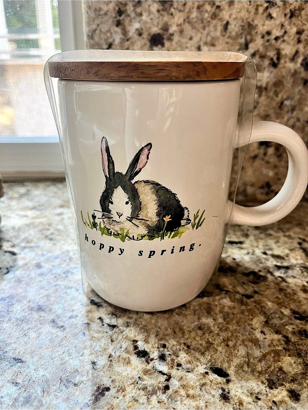 Rae Dunn Hoppy Spring Bunny Mug with Wood Lid Easter